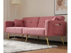 Online ModernLuxe Sofá convertível com encosto ajustável - 2 lugares - Tecido Terry Francês - Rosa