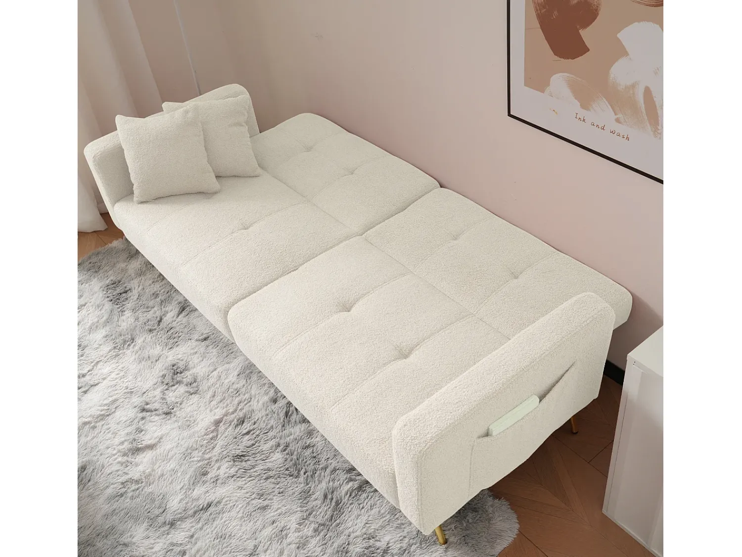 ModernLuxe Sofá convertível com encosto ajustável - 2 lugares - Tecido turco francês -^ Sofá