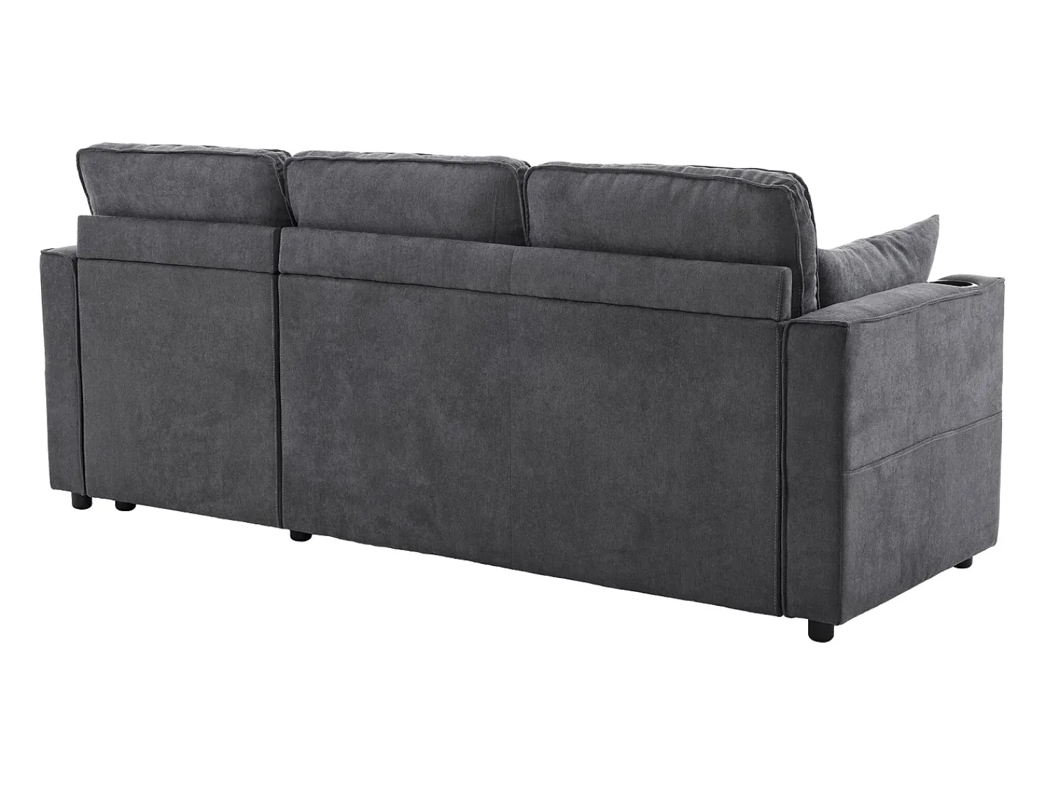 Sofá|ModernLuxe Sofá convertível de 3 lugares - em algodão - com baú e suporte para copos - Cinza Cinzento