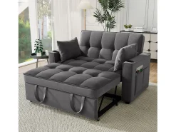 Sofá*Hauss Spole Sofá convertível de 2 lugares com função de cama - Tecido de veludo - Cinza Cinzento