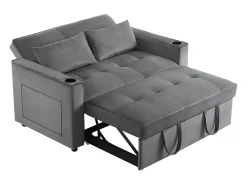 Sofá*Hauss Spole Sofá convertível de 2 lugares com função de cama - Tecido de veludo - Cinza Cinzento