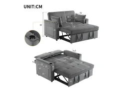 Sofá*Hauss Spole Sofá convertível de 2 lugares com função de cama - Tecido de veludo - Cinza Cinzento