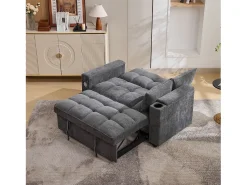 Discount Hauss Spole Sofá convertível de 2 lugares em tecido - Com encosto ajustável, entradas USB e uma pequena prateleira. Cinzento