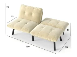 Sofá|Hauss Spole Sofá convertível de 2 lugares em , veludo e metal, com pés pretos. Creme
