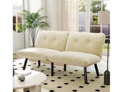 Sofá|Hauss Spole Sofá convertível de 2 lugares em , veludo e metal, com pés pretos. Creme
