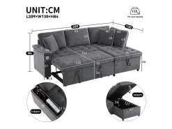 New Hauss Spole Sofá convertível de 3 lugares com espaço de arrumação, porta USB e 2 almofadas - Tecido chenille Cinzento