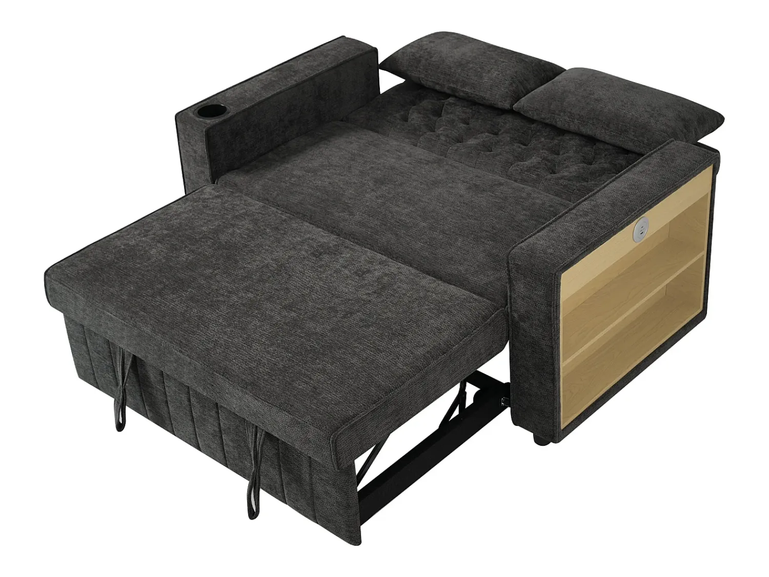 Sofá*Hauss Spole Sofá convertível de 2 lugares com entradas USB, suporte para copos e espaço para arrumação - Chenille Cinzento