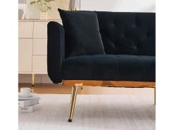 Best Hauss Spole Sofá convertível de 2 lugares com almofadas - Encosto ajustável em 3 posições - Veludo Preto