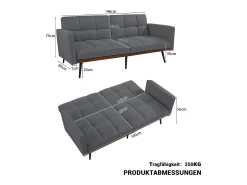 Best Hauss Spole Sofá convertível de 2 lugares com apoios de braços - Encosto ajustável em 5 posições - Pés em metal - Tecido de linho Cinzento