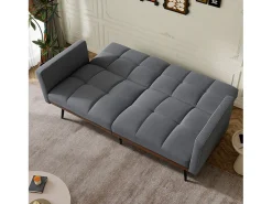 Best Hauss Spole Sofá convertível de 2 lugares com apoios de braços - Encosto ajustável em 5 posições - Pés em metal - Tecido de linho Cinzento
