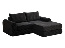 Discount Hauss Spole Sofá convertível de dois lugares em bombazine com pufes - Apoios de braços curvos - Preto