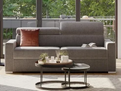 Best Vente-unique Sofá convertível de tecido cinza assento memória de forma 140 ripas largas 14cm memória de forma VIZIR Cinzento