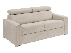 Clearance Vente-unique Sofá convertível de veludo canelado assento memória de forma 160 cm colchão 14cm CALIFE Bege