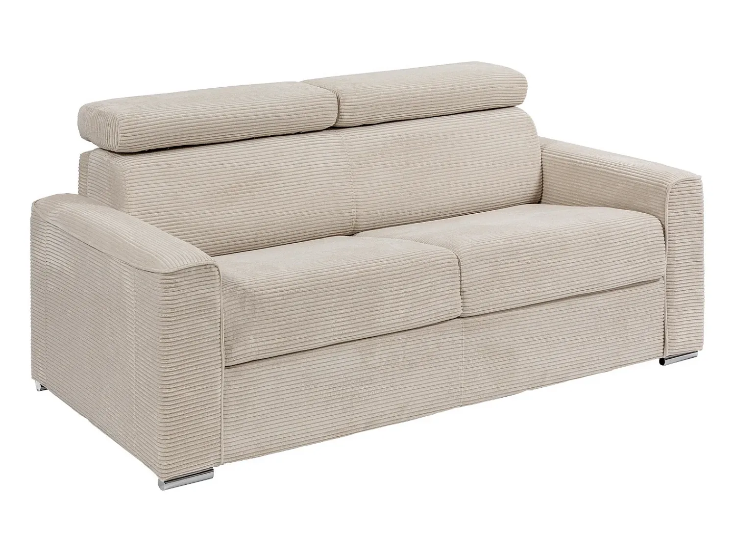 Clearance Vente-unique Sofá convertível de veludo canelado assento memória de forma 160 cm colchão 14cm CALIFE Bege