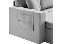 Best Hauss Spole Sofá convertível em L de 3 lugares com função de cama - Chaise longue com espaço de arrumação - Linho cinzento Cinzento claro
