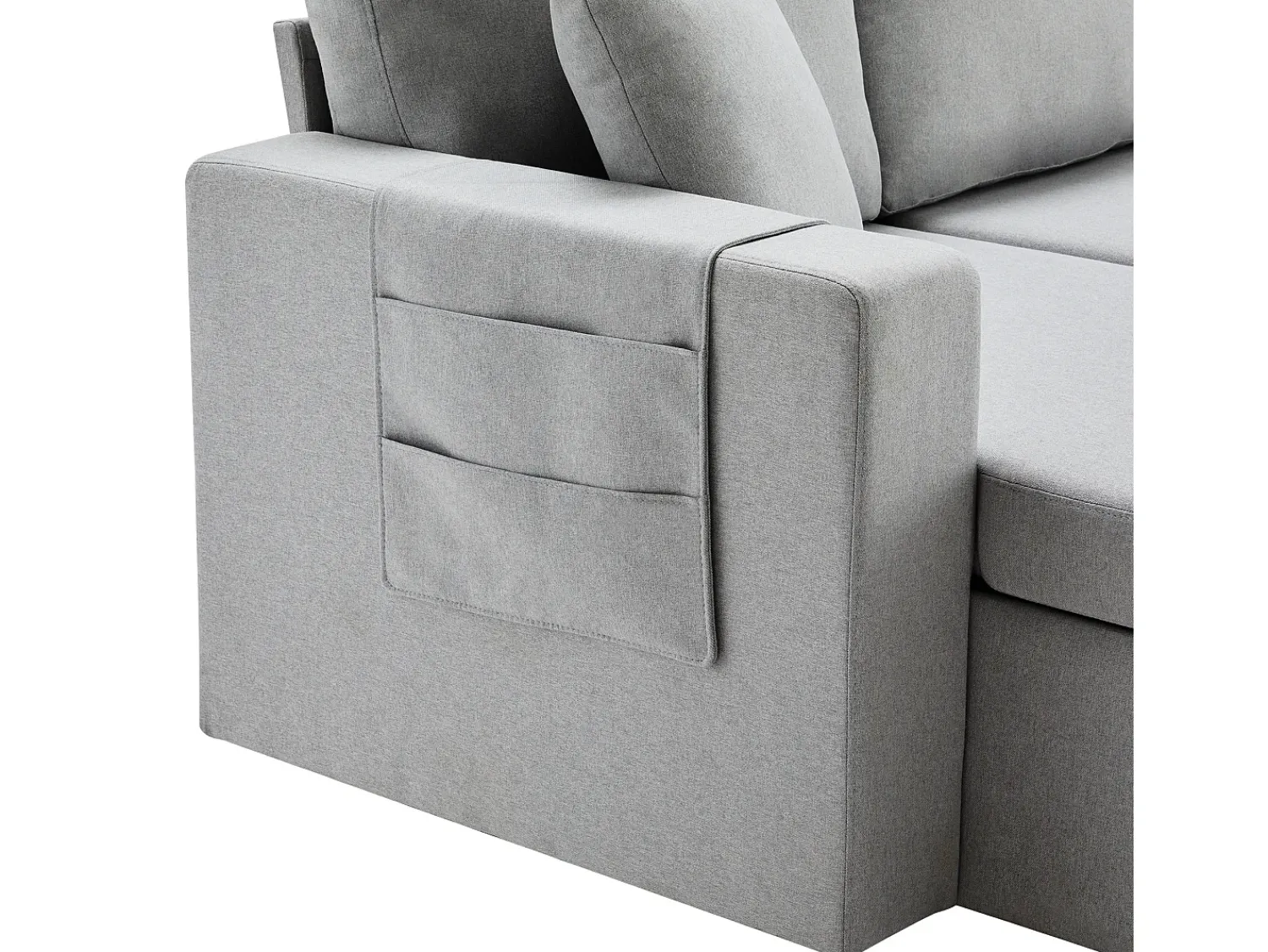 Best Hauss Spole Sofá convertível em L de 3 lugares com função de cama - Chaise longue com espaço de arrumação - Linho cinzento Cinzento claro