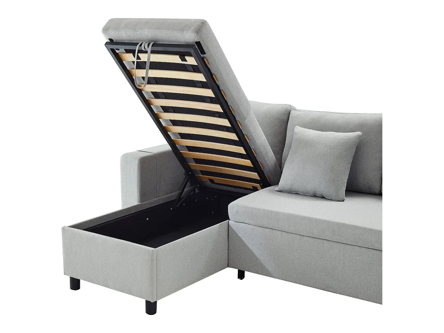 Best Hauss Spole Sofá convertível em L de 3 lugares com função de cama - Chaise longue com espaço de arrumação - Linho cinzento Cinzento claro