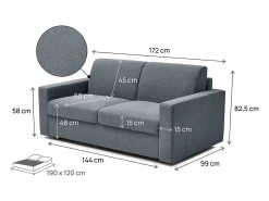 Sofá*Habitat et jardin Sofá convertível em tecido "Diana" Express - cama de 120 cm - 2 lugares - Cinza Cinzento