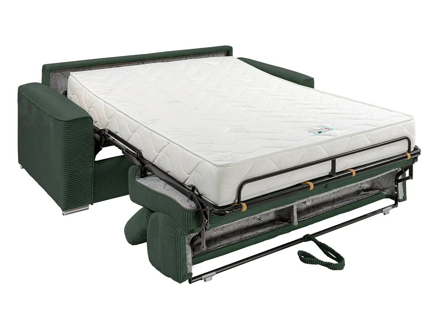 Sofá|Vente-unique Sofá convertível em veludo canelado assento memória de forma 140 cm ripas largas 22cm CALIFE Verde