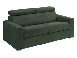 Sofá|Vente-unique Sofá convertível em veludo canelado assento memória de forma 160 cm colchão 14cm CALIFE Verde