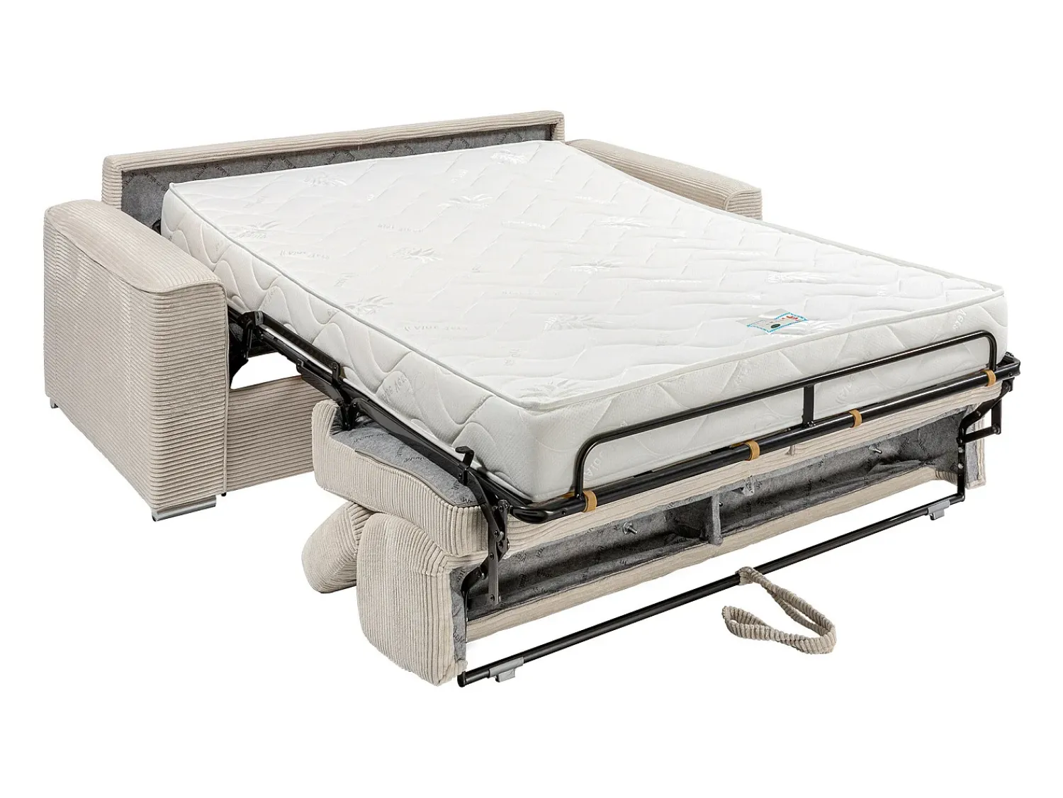 Hot Vente-unique Sofá convertível em veludo canelado assento memória de forma 160 cm colchão 18cm CALIFE Bege