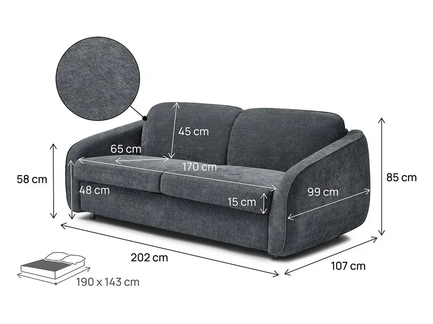 Habitat et jardin Sofá convertível "Laurie" Express em tecido texturado - cama de 140 cm - 3 lugares - Cinza^ Sofá
