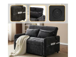 Sofá|ModernLuxe Sofá convertível multiângulo ajustável em tecido chenille - 2 lugares - com suporte para telefone e portas USB - Cinzento