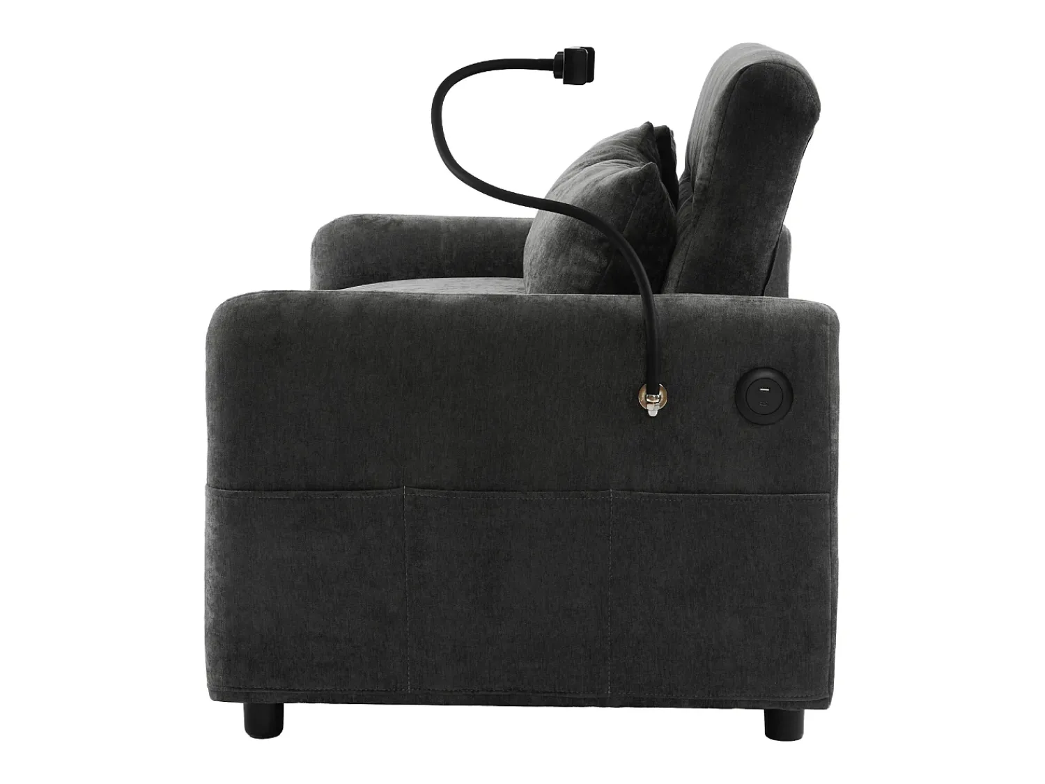 Sofá|ModernLuxe Sofá convertível multiângulo ajustável em tecido chenille - 2 lugares - com suporte para telefone e portas USB - Cinzento
