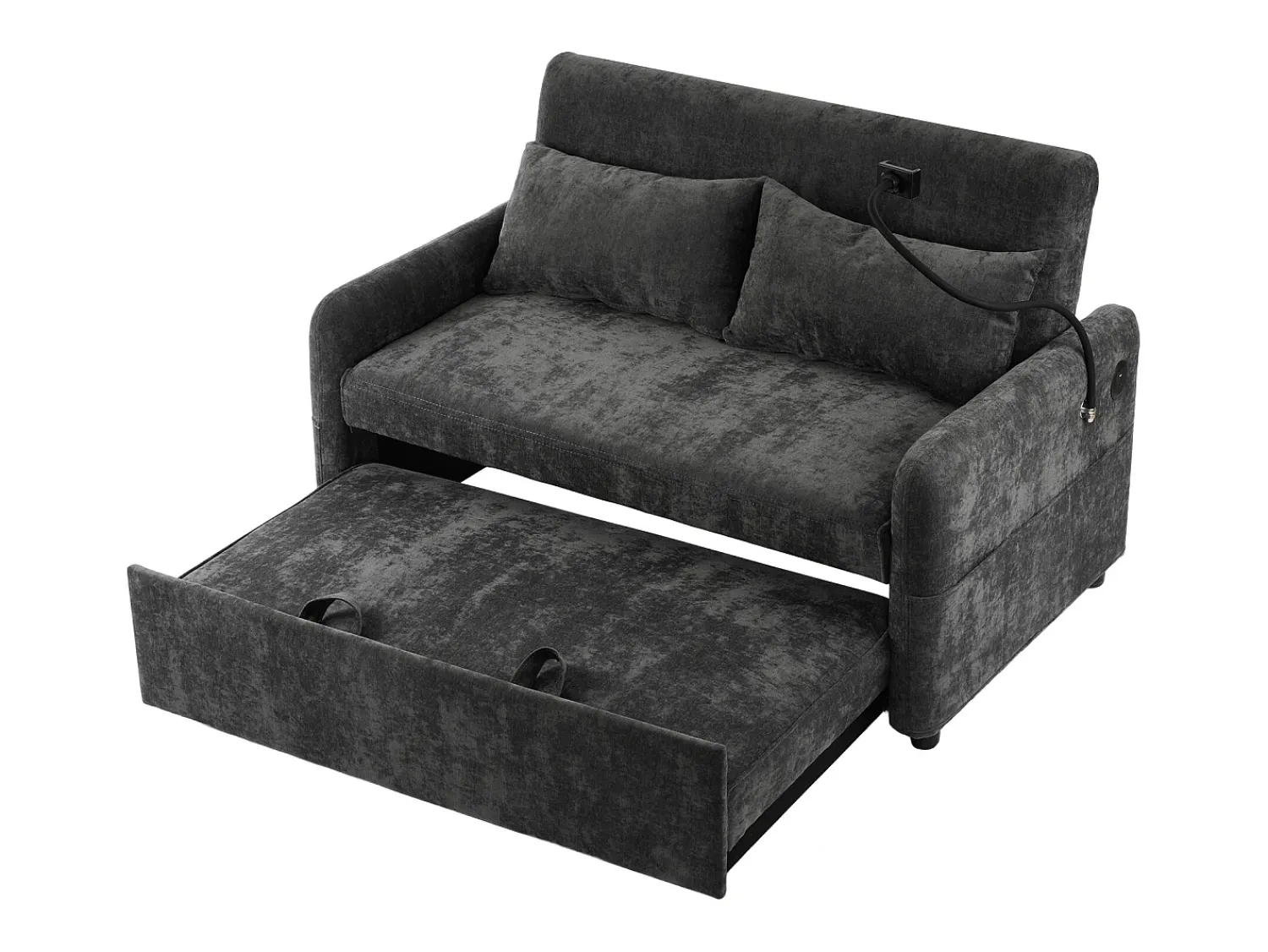 Sofá|ModernLuxe Sofá convertível multiângulo ajustável em tecido chenille - 2 lugares - com suporte para telefone e portas USB - Cinzento