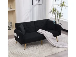 Hauss Spole Sofá convertível de 2 lugares com 2 portas USB, suporte para telemóvel e bolsos laterais 173x78x78cm^ Sofá