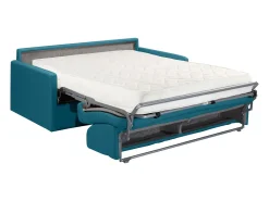 Vente-unique Sofá convertível tecido assento memória de forma 160 cm ripas largas 18 cm CALIFE Azul turquesa