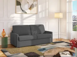 Vente-unique Sofá convertível tecido cinza assento com assento de memória de forma 160 cm ripas largas 14 cm CALIFE^ Sofá
