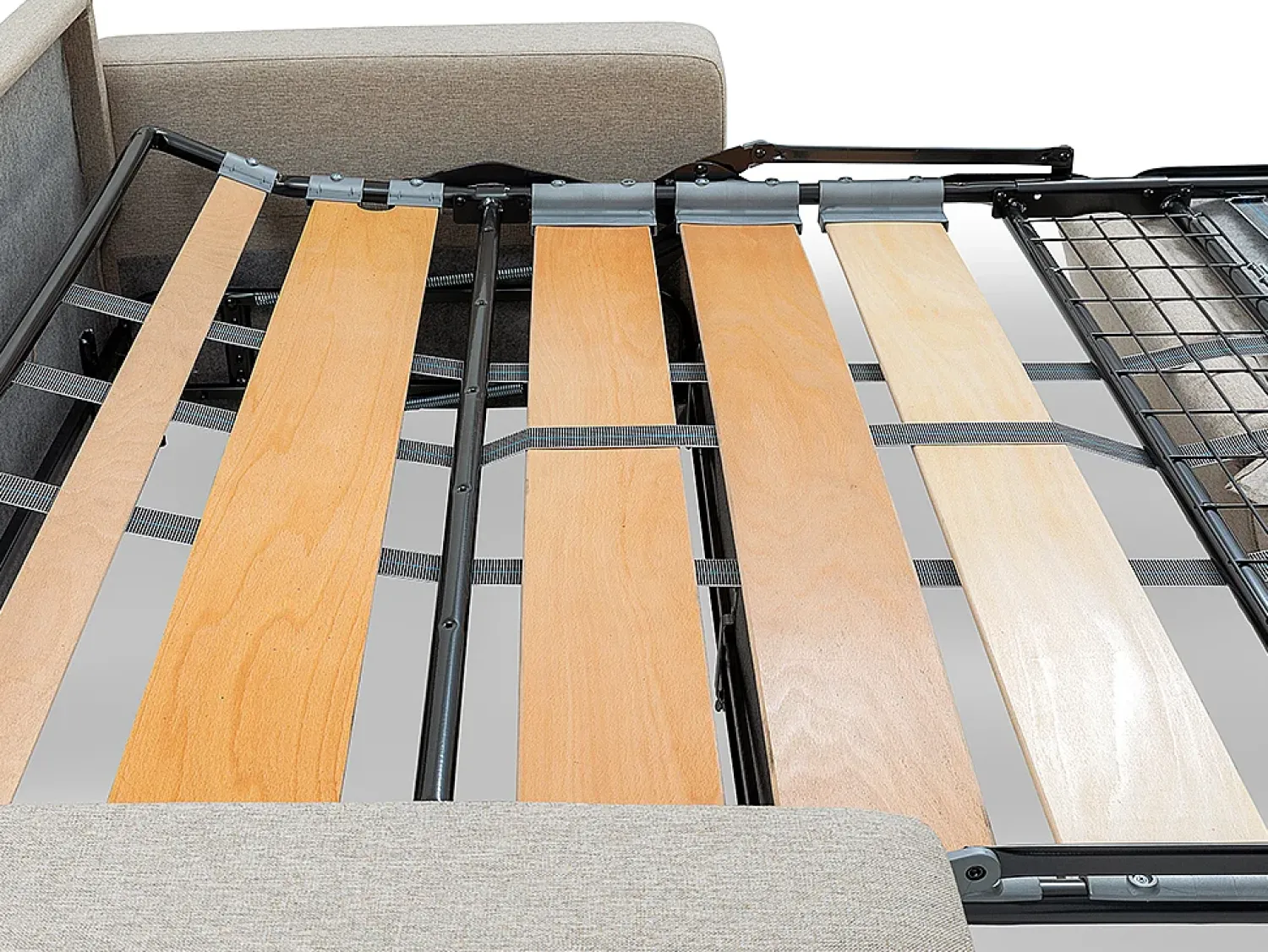 Sofá*Vente-unique Sofá convertível tecido assento memória de forma 160 cm ripas largas 18 cm VIZIR Cinzento