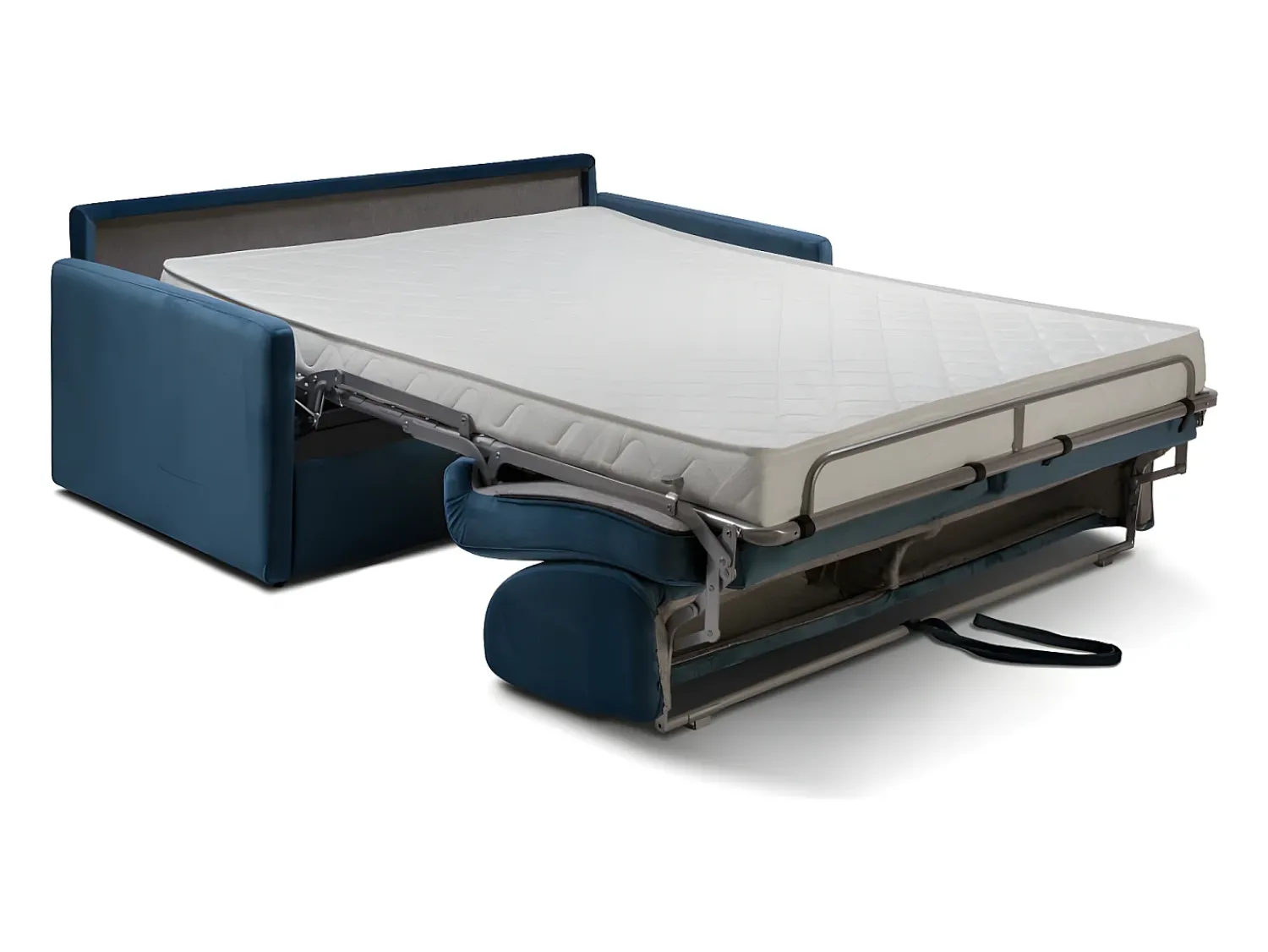 Vente-unique Sofá convertível veludo azul noite assento com assento de memória de forma 140 cm colchão 14 cm CALIFE^ Sofá