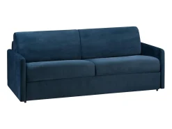 Sofá|Vente-unique Sofá convertível veludo azul noite assento espuma memória de forma 160 cm colchão 14 cm CALIFE Azul escuro