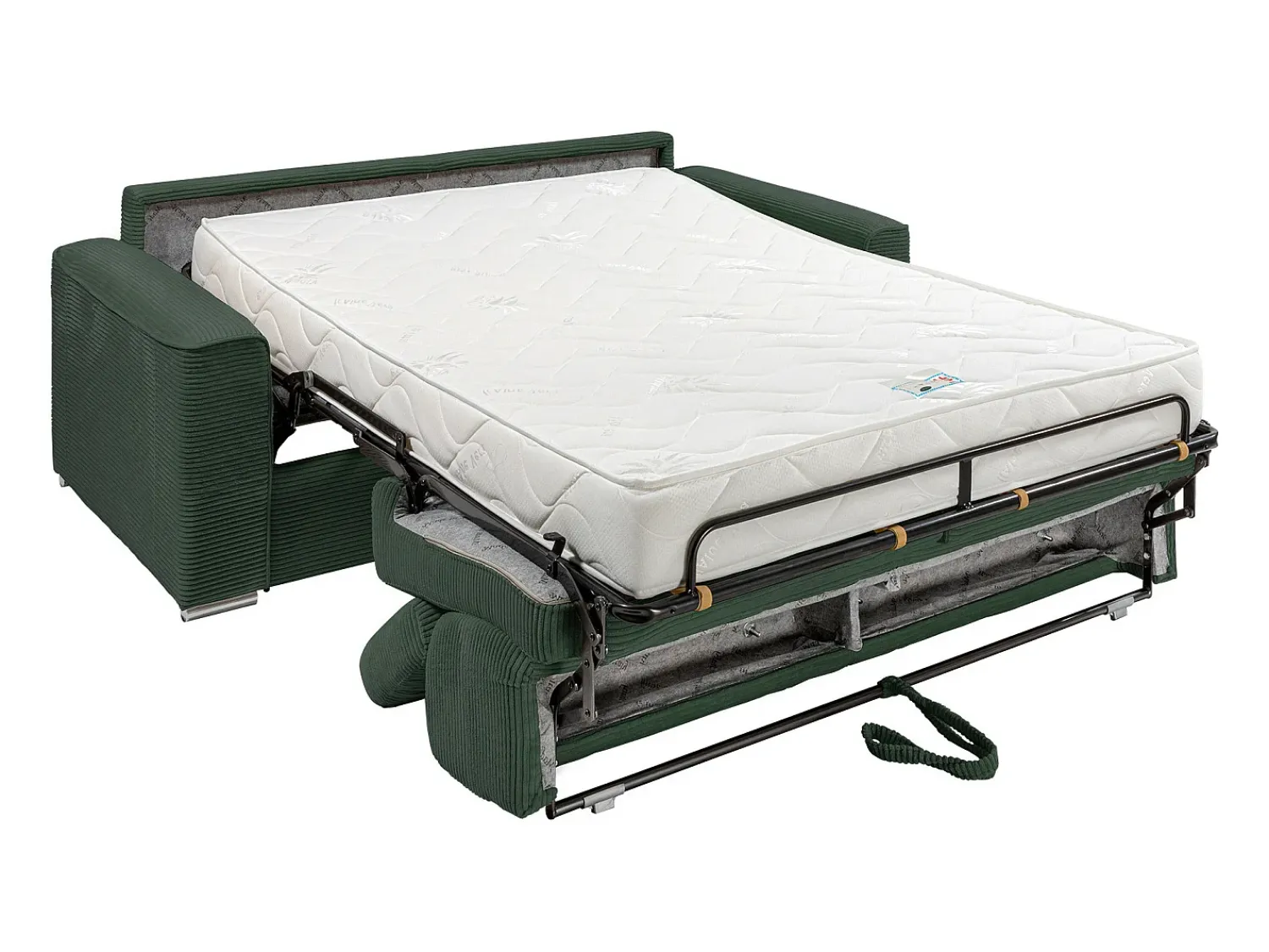 Sofá|Vente-unique Sofá convertível veludo canelado assento memória de forma 140 cm colchão 18cm CALIFE Verde