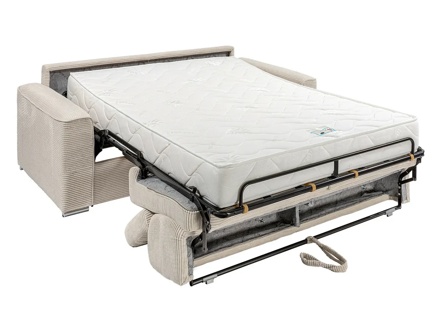 Vente-unique Sofá convertível veludo canelado assento com assento de memória de forma 140 cm ripas largas 22cm CALIFE Bege