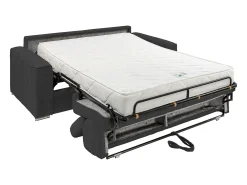 Vente-unique Sofá convertível veludo canelado cinza assento de espuma com memória 160 cm colchão 18cm CALIFE^ Sofá