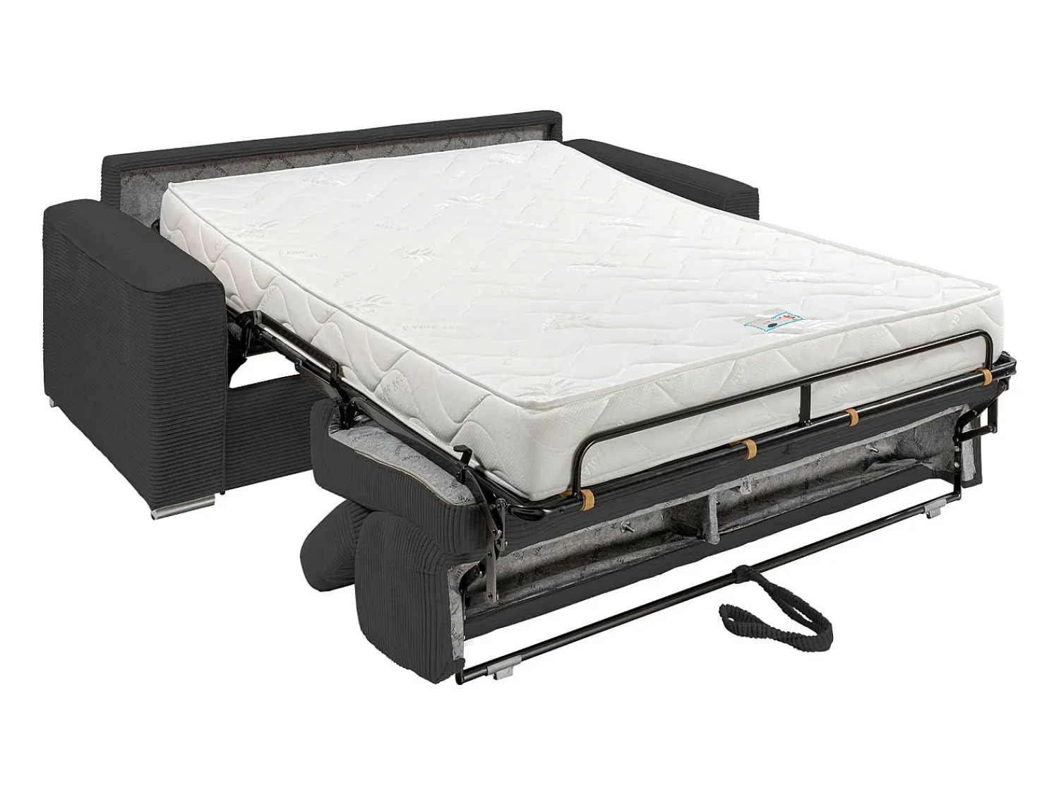 Vente-unique Sofá convertível veludo canelado cinza assento de espuma com memória 160 cm colchão 18cm CALIFE^ Sofá