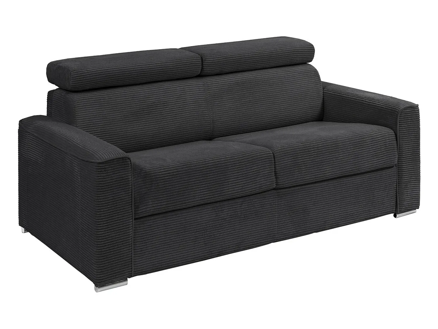 Vente-unique Sofá convertível veludo canelado cinza assento de espuma com memória 160 cm colchão 18cm CALIFE^ Sofá