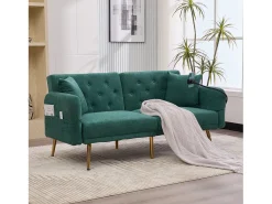 Hauss Spole Sofá convertível de 2 lugares com 2 portas USB, suporte para telemóvel e bolsos laterais 173x78x78cm^ Sofá