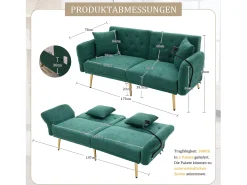 Hauss Spole Sofá convertível de 2 lugares com 2 portas USB, suporte para telemóvel e bolsos laterais 173x78x78cm^ Sofá