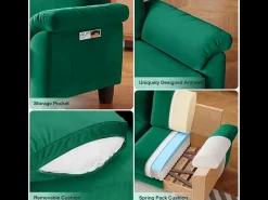 Sofá*DripeX Sofá da sala de estar 2 Lugar em tecido de pista, sofá moderno no meio do século, com bolsa de armazenamento, 178x75x87cm, Verde