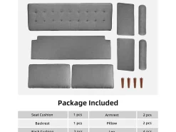 Sofá*DripeX Sofá de 3 - Sofá em tecido de linho cinza - Escandinavo - com 2 travesseiros e apoios de braços - pés de madeira maciça - 173x77x84cm Cinzento