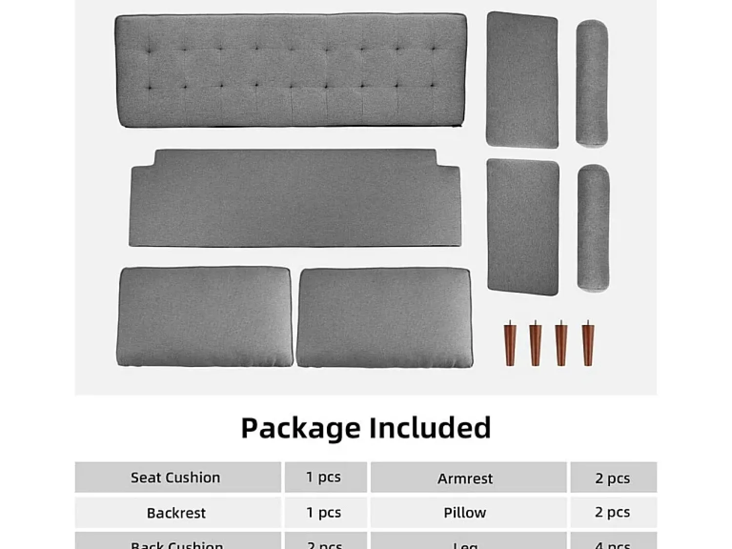Sofá*DripeX Sofá de 3 - Sofá em tecido de linho cinza - Escandinavo - com 2 travesseiros e apoios de braços - pés de madeira maciça - 173x77x84cm Cinzento