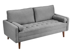 Sofá*DripeX Sofá de 3 - Sofá em tecido de linho cinza - Escandinavo - com 2 travesseiros e apoios de braços - pés de madeira maciça - 173x77x84cm Cinzento