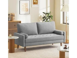 Sofá*DripeX Sofá de 3 - Sofá em tecido de linho cinza - Escandinavo - com 2 travesseiros e apoios de braços - pés de madeira maciça - 173x77x84cm Cinzento