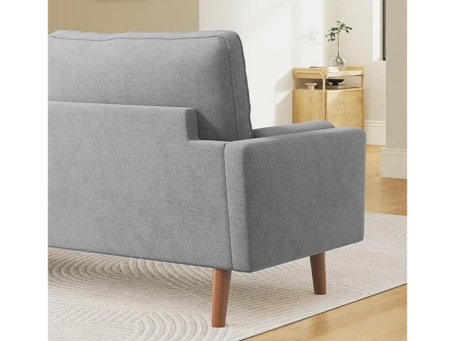 Sofá*DripeX Sofá de 3 - Sofá em tecido de linho cinza - Escandinavo - com 2 travesseiros e apoios de braços - pés de madeira maciça - 173x77x84cm Cinzento