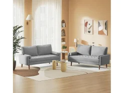 Sofá*DripeX Sofá de 3 - Sofá em tecido de linho cinza - Escandinavo - com 2 travesseiros e apoios de braços - pés de madeira maciça - 173x77x84cm Cinzento