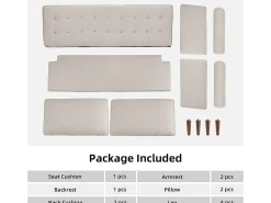 DripeX Sofá de 3 - Sofá em tecido de linho - Escandinavo - com 2 travesseiros e apoios de braços - pés de madeira maciça - 173x77x84cm Bege